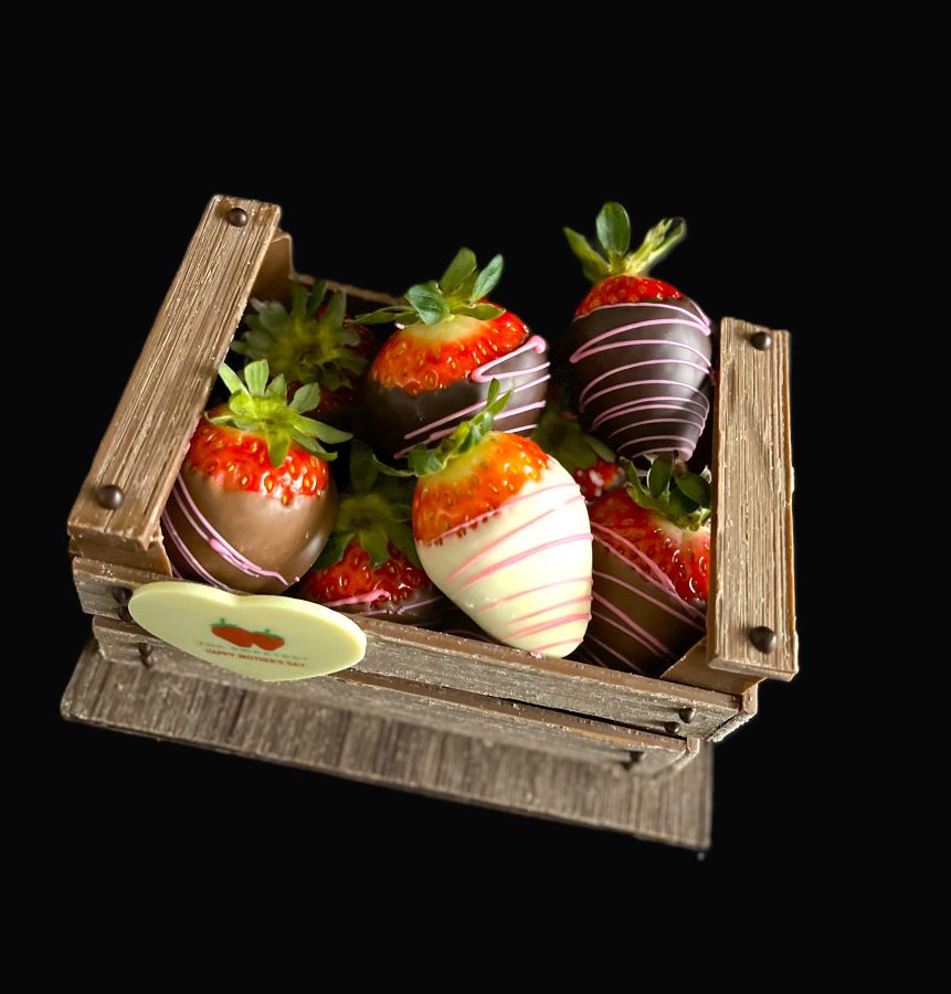 MOTHER'S DAY SPECIAL - Chocolate Crate with fresh Strawberries dipped in chocolate - ONLY AVAILABLE AS AN ORDER - CHECK INFO FOR MORE
